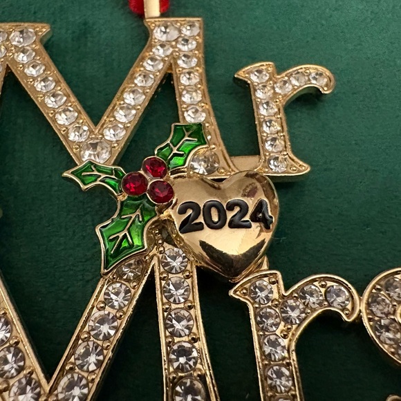 2024 Monet Mr & Mrs Gold Tone With Rhinestones Christmas Ornament - Picture 4 of 7